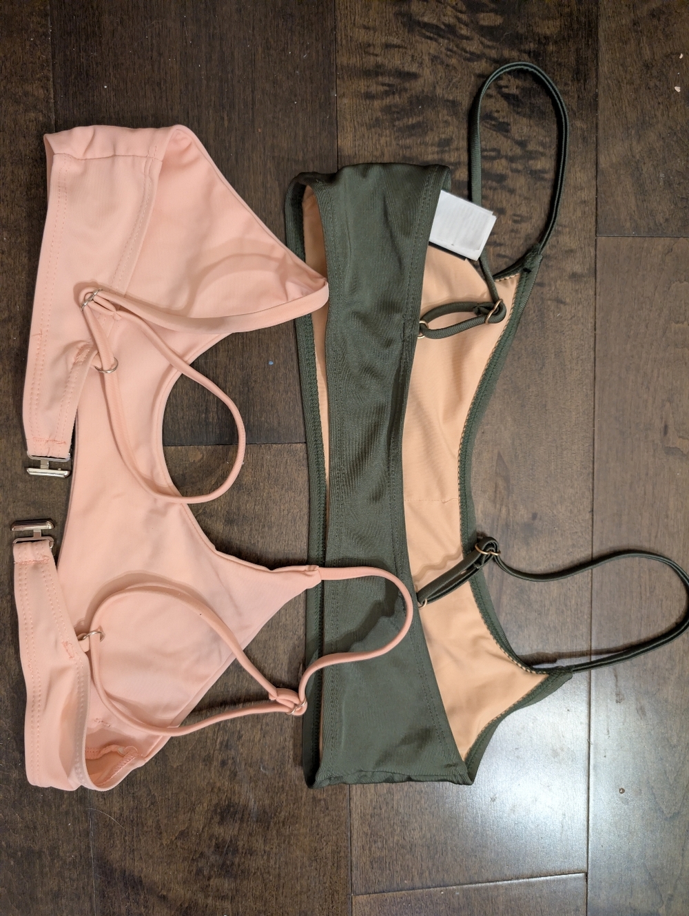 Women's Two-Tone Bikini Tops in Blush Pink and Olive